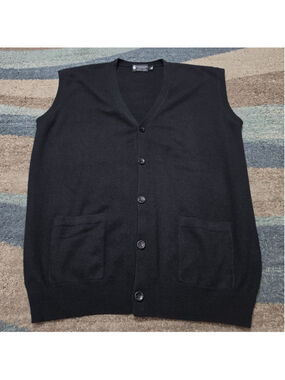 Cashmere Boutique 100% Cashmere Sweater Vest Mens XL Black Button Front